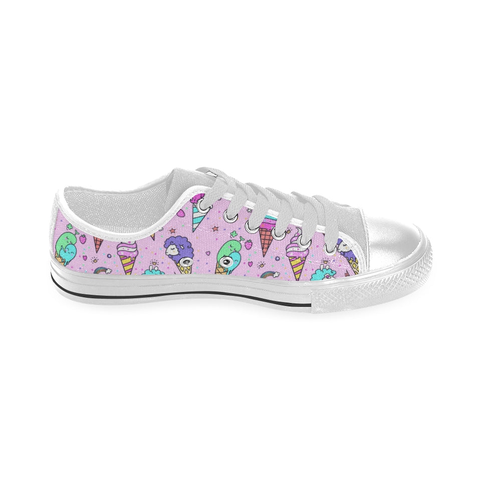 Cute ice cream cone animal pattern Men's Low Top Canvas Shoes White