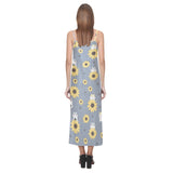 Cute hamster sunflower pattern background V-Neck Open Fork Long Dress