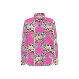Chameleon lizard pattern pink background Women's Long Sleeve Polo Shirt