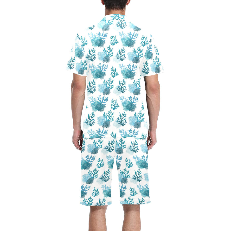 Coral Reef Pattern Print Design 04 Men's V-Neck Short Pajama Set