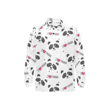 Hand Drawn faces of pandas pattern Men's Long Sleeve Polo Shirt