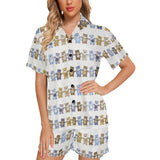Teddy Bear Pattern Print Design 02 Women's V-Neck Short Pajama Set