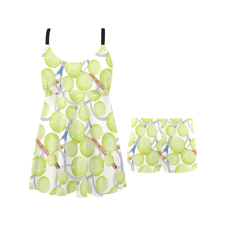 Tennis Pattern Print Design 01 Chest Sexy Pleated Two Piece Swim Dress