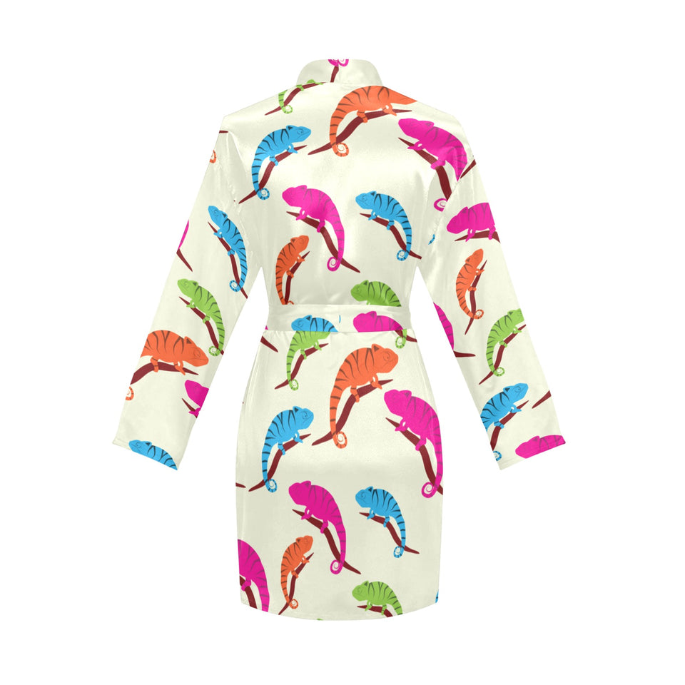 Colorful Chameleon lizard pattern Women's Long Sleeve Belted Night Robe