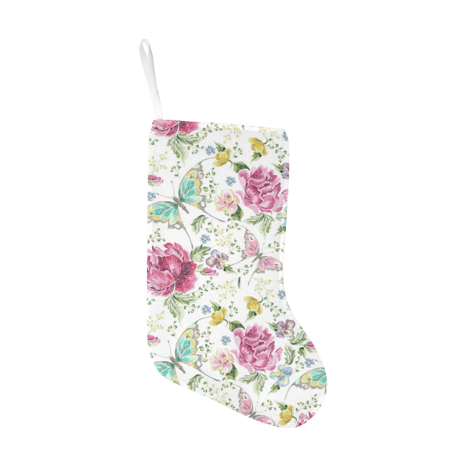 Hand drawn butterfly rose Christmas Stocking