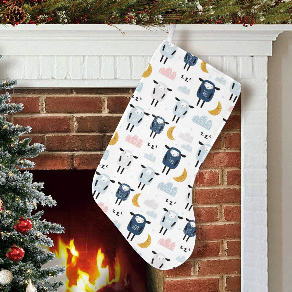 Cute sleeping sheep moon cloud pattern Christmas Stocking