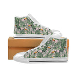 Toucan tropical green jungle palm pattern Women's High Top Canvas Shoes White