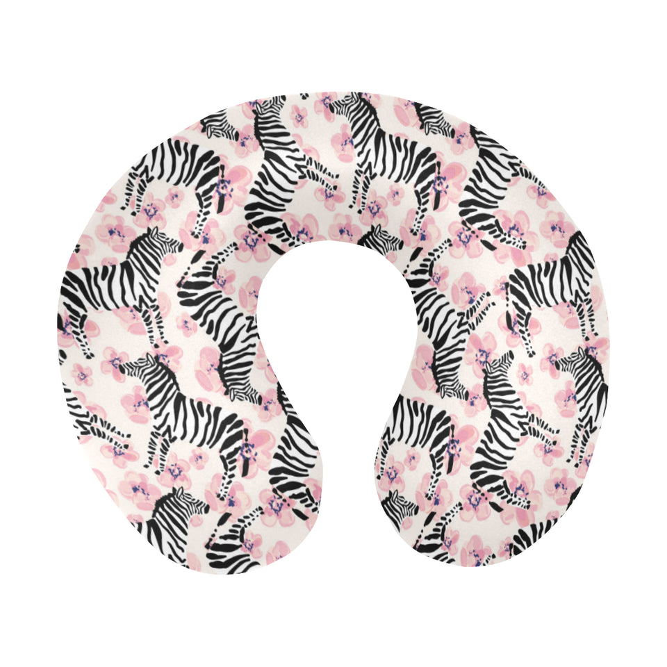 Zebra pink flower background U-Shaped Travel Neck Pillow