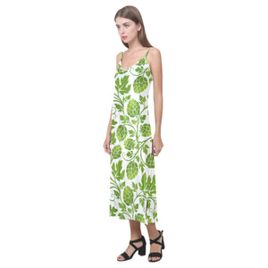 Hop design pattern V-Neck Open Fork Long Dress
