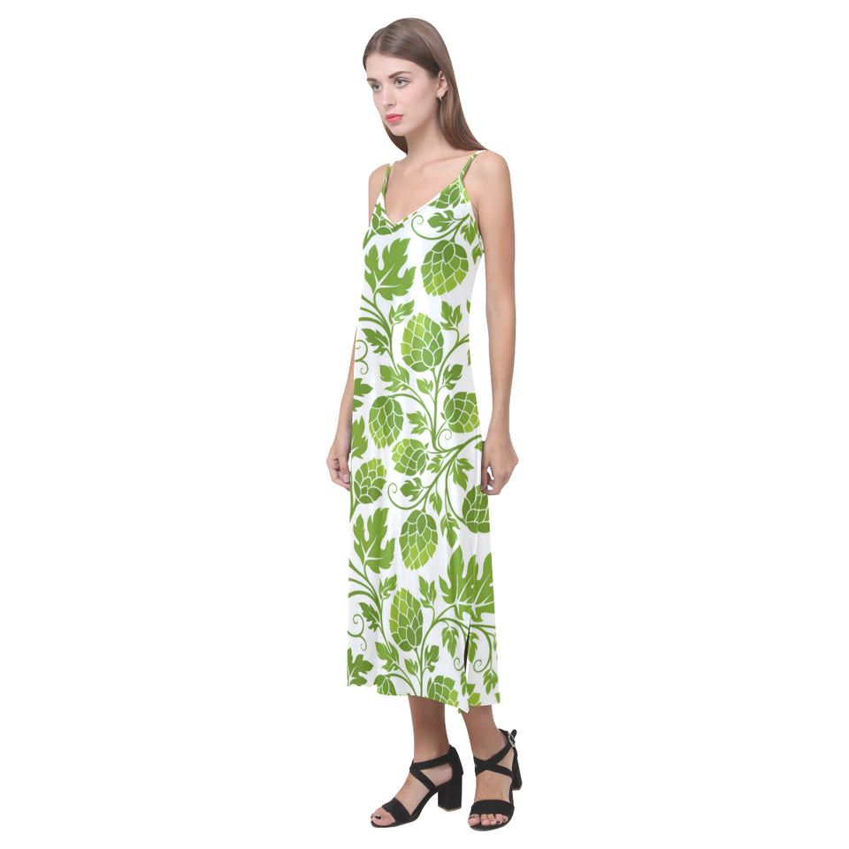 Hop design pattern V-Neck Open Fork Long Dress