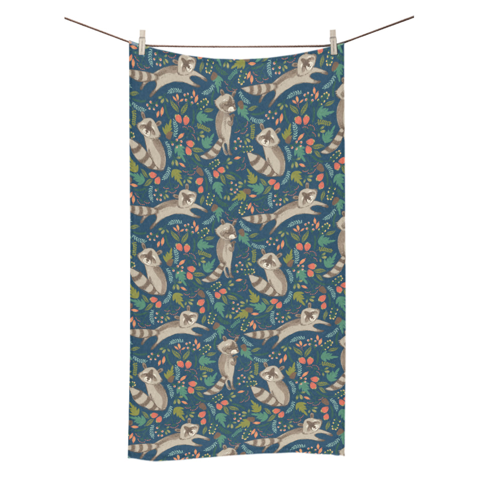 Raccoon tropical leaves pattern Bath Towel