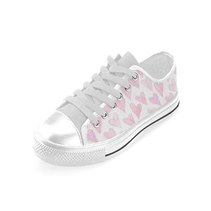 Watercolor pink heart pattern Men's Low Top Shoes White