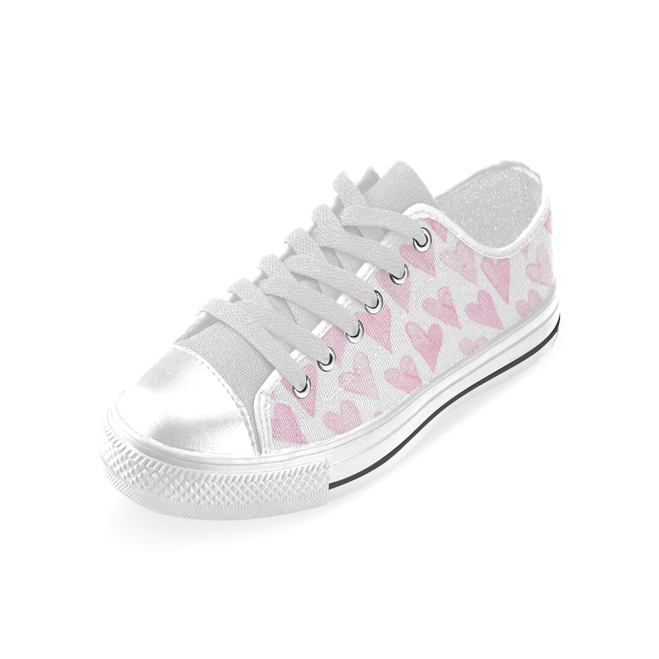 Watercolor pink heart pattern Men's Low Top Shoes White