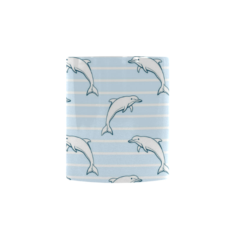 Dolphin blue striped background Morphing Mug Heat Changing Mug