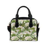 White orchid flower tropical leaves pattern Shoulder Handbag