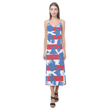 American football ball star stripes pattern V-Neck Open Fork Long Dress