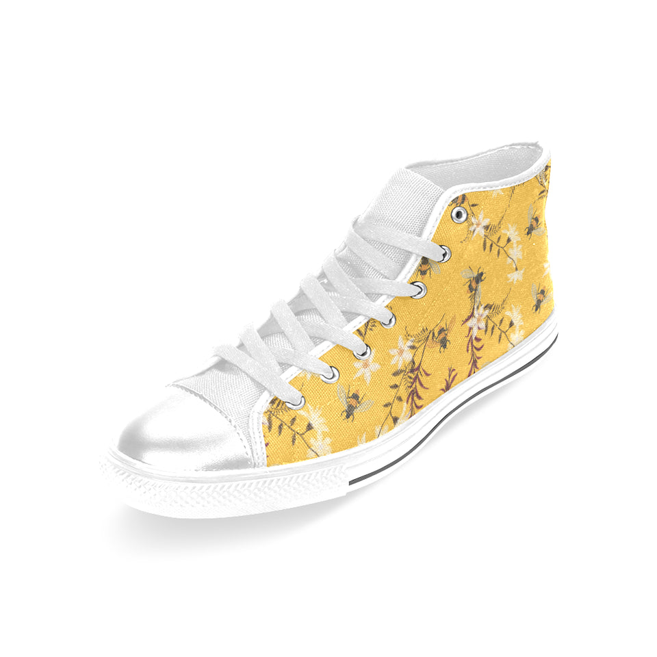 Bee flower pattern Women's High Top Canvas Shoes White