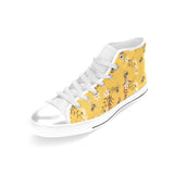 Bee flower pattern Women's High Top Canvas Shoes White