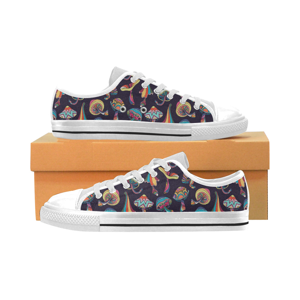 Colorful mushroom pattern Men's Low Top Canvas Shoes White