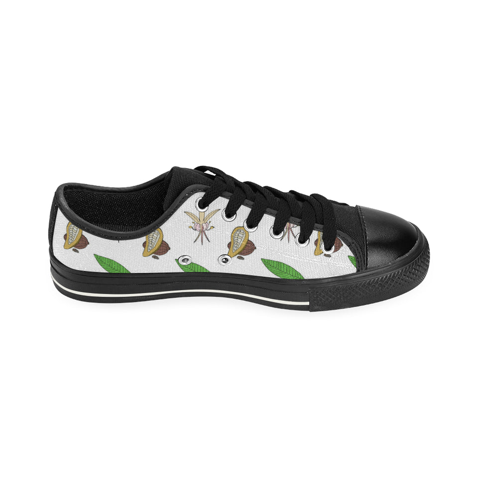 Color hand drawn cacao pattern Men's Low Top Canvas Shoes Black