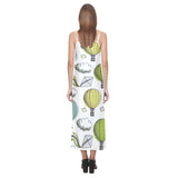 Hot Air Balloon Bird Cloud Pattern V-Neck Open Fork Long Dress