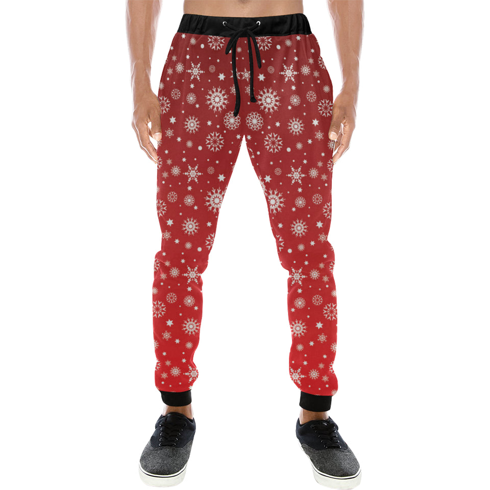 Snowflake pattern red background Unisex Casual Sweatpants
