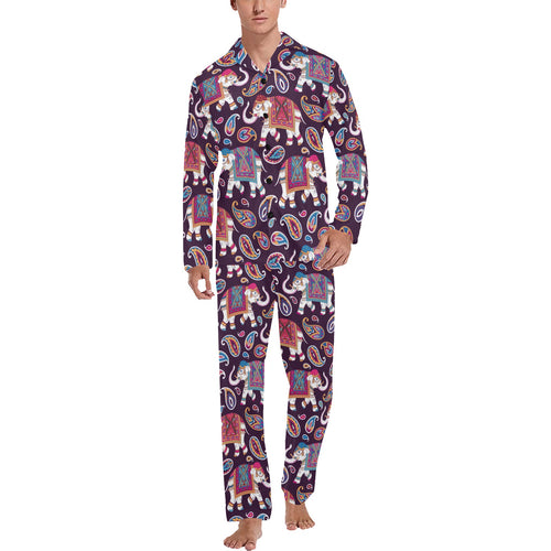 Elephant indian style ornament pattern Men's Long Pajama Set