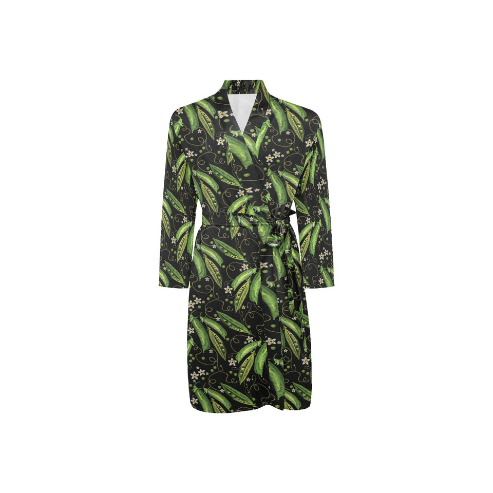 Green Peas Pattern Print Design 02 Men's Long Sleeve Belted Night Robe