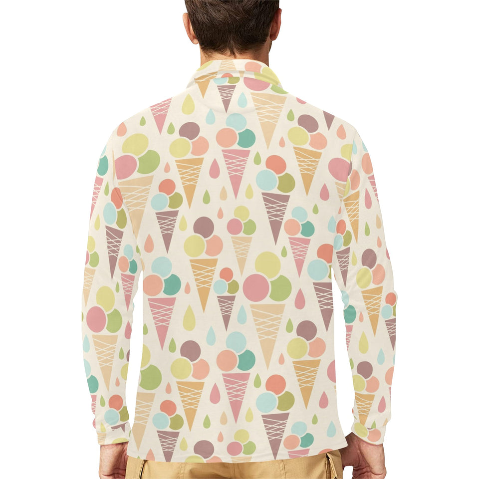 Ice cream cone pattern Men's Long Sleeve Polo Shirt