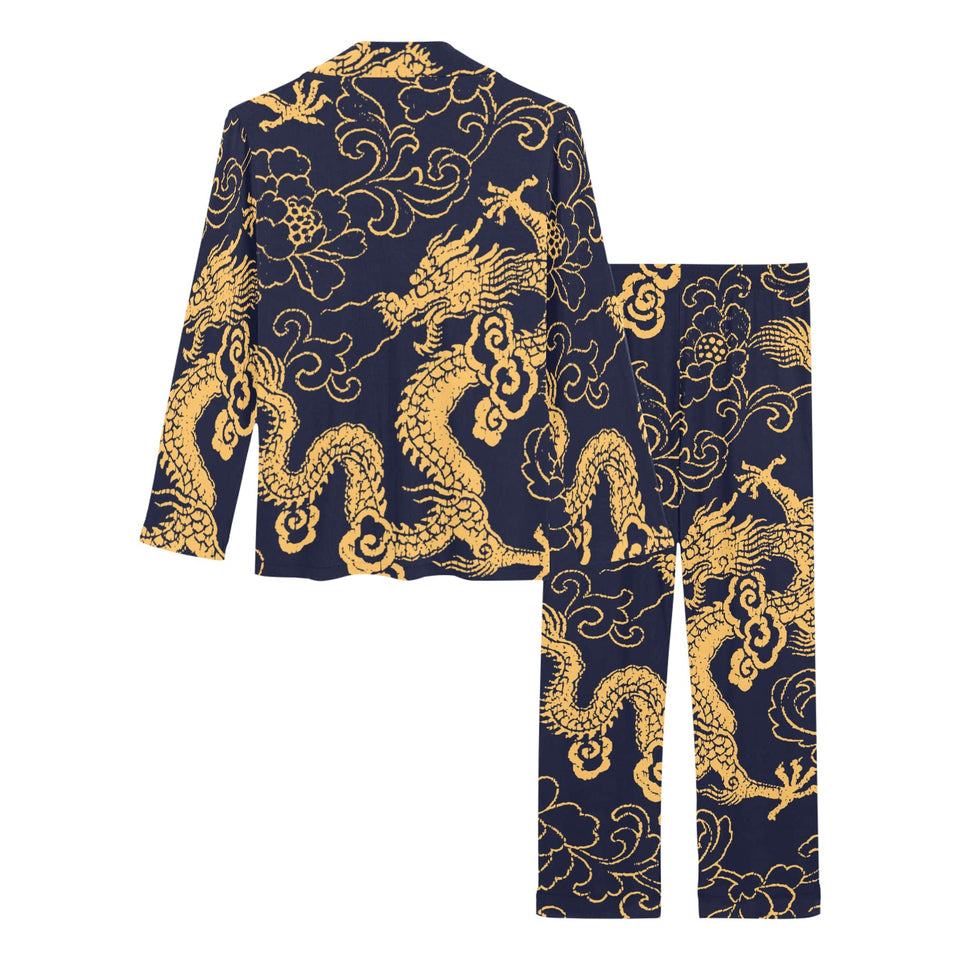 Gold dragon pattern Women's Long Pajama Set