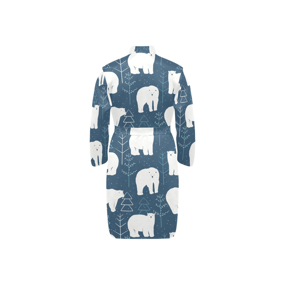 polar bear mother her child pattern Men's Long Sleeve Belted Night Robe