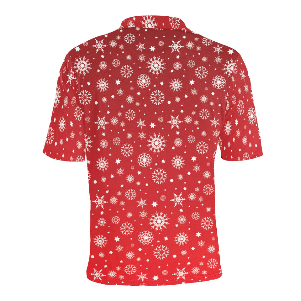 Snowflake pattern red background Men's All Over Print Polo Shirt