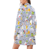 Math Pattern Print Design 04 Women's Long Sleeve Belted Night Robe