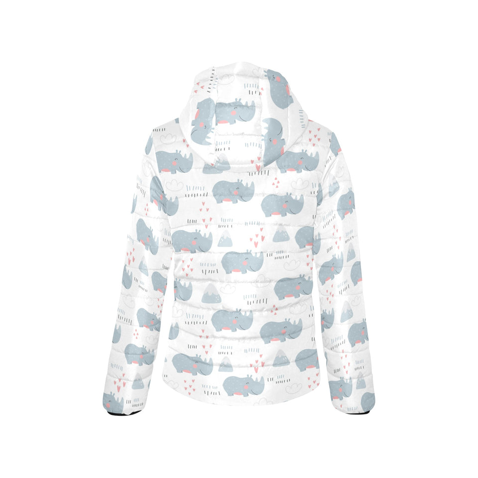 cute rhino heart pattern Women's Padded Hooded Jacket