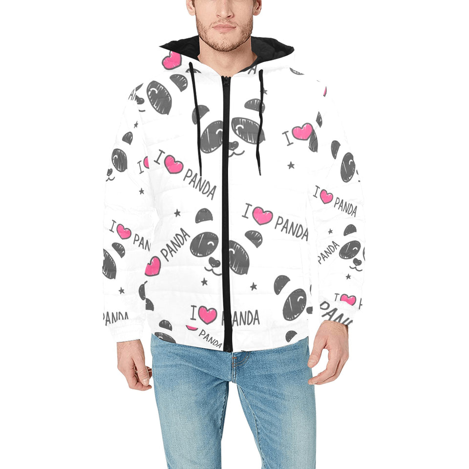 Hand Drawn faces of pandas pattern Men's Padded Hooded Jacket