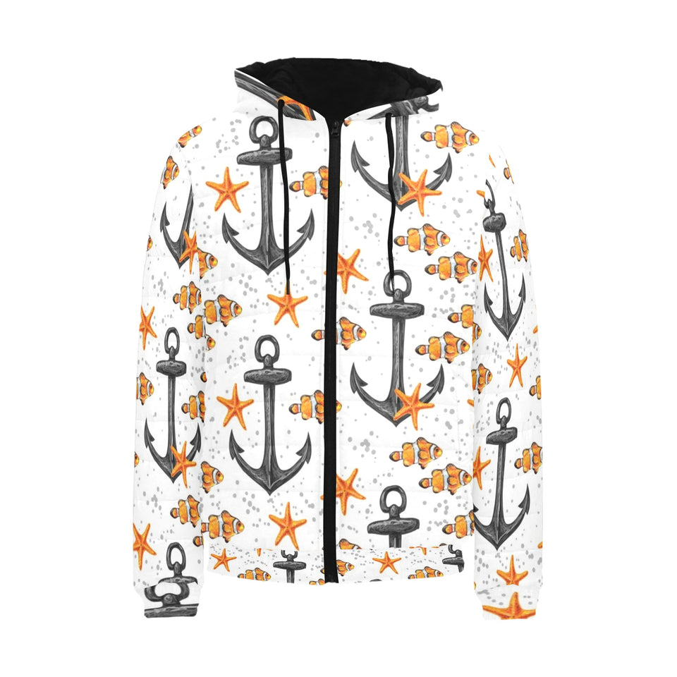 Clown Fish Pattern Print Design 02 Men's Padded Hooded Jacket