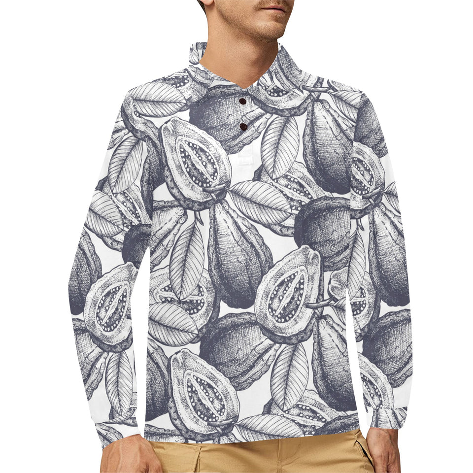 Guava tropical hand drawn pattern Men's Long Sleeve Polo Shirt