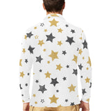 hand drawn gold black star pattern Men's Long Sleeve Polo Shirt