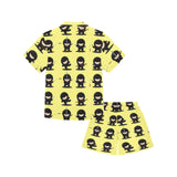 Cute ninja yellow background Kids' Boys' Girls' V-Neck Short Pajama Set