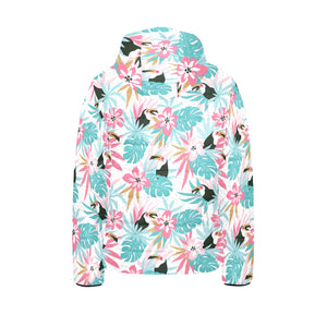 Toucan tropical flower leave pattern Kids' Boys' Girls' Padded Hooded Jacket