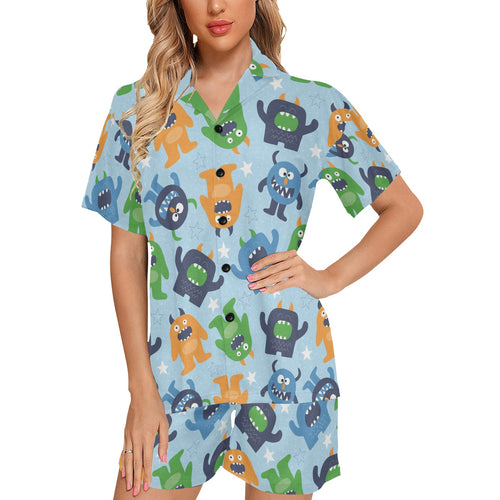 Alien Pattern Print Design 04 Women's V-Neck Short Pajama Set