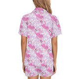 Pink flamingo flower pattern Women's V-Neck Short Pajama Set