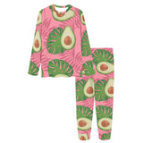Avocado slices leaves pink back ground Women's All Over Print Pajama Set