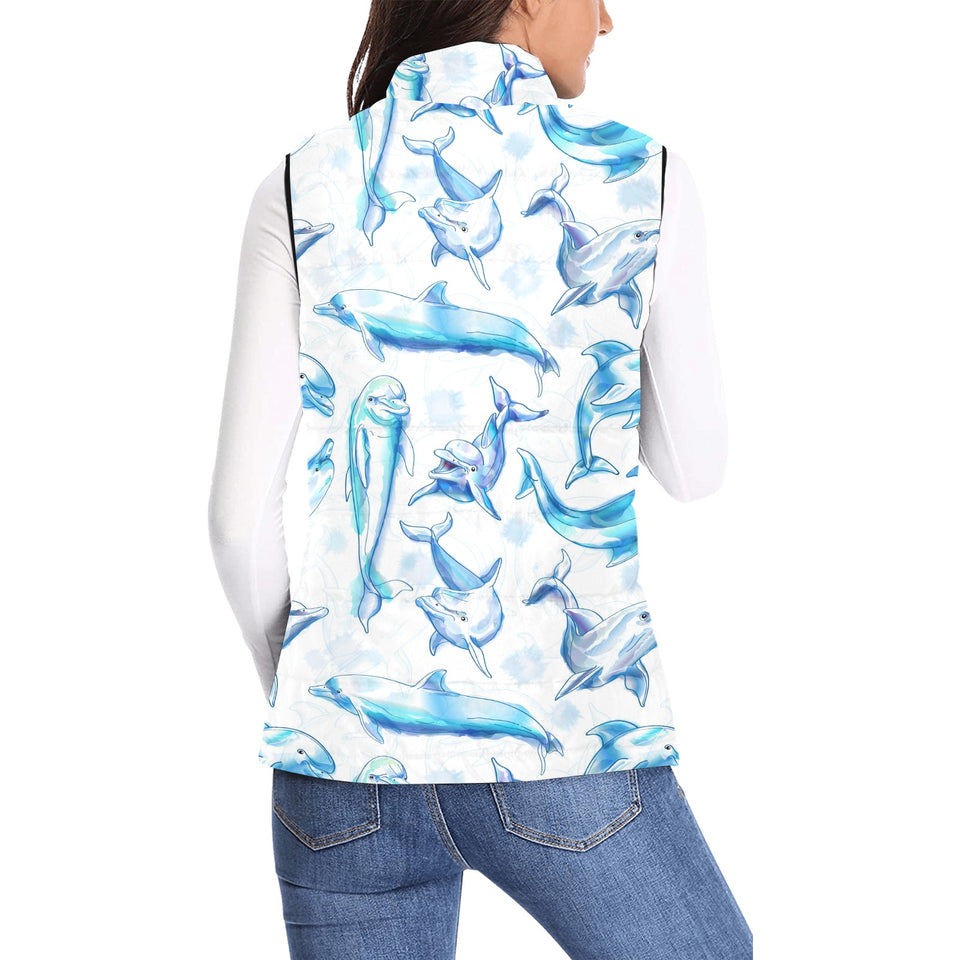 Watercolor dolphin pattern Women's Padded Vest