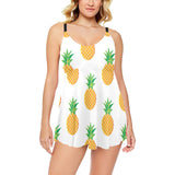 Pineapples pattern Chest Sexy Pleated Two Piece Swim Dress