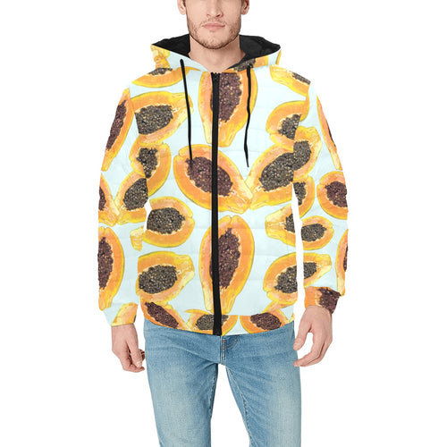 Watercolor papaya pattern Men's Padded Hooded Jacket