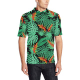 heliconia flower palm monstera leaves black backgr Men's All Over Print Polo Shirt