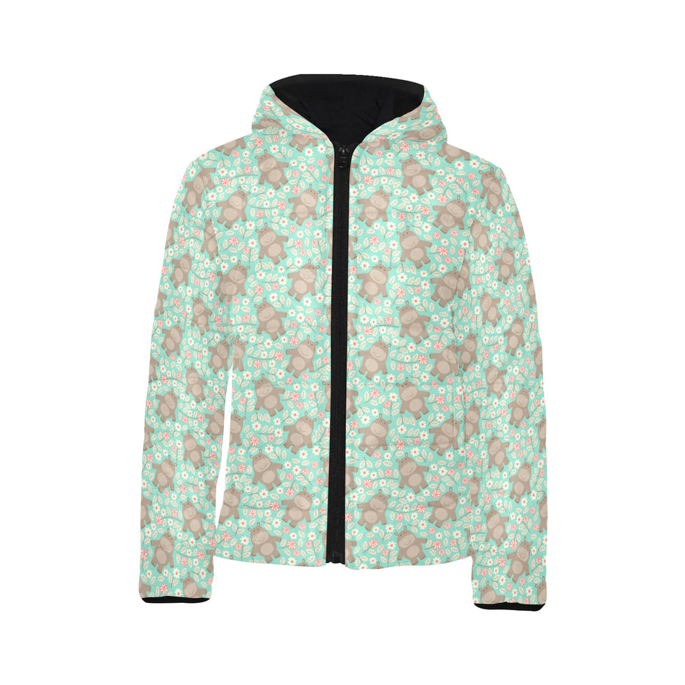 Hippopotamus Pattern Print Design 02 Kids' Boys' Girls' Padded Hooded Jacket