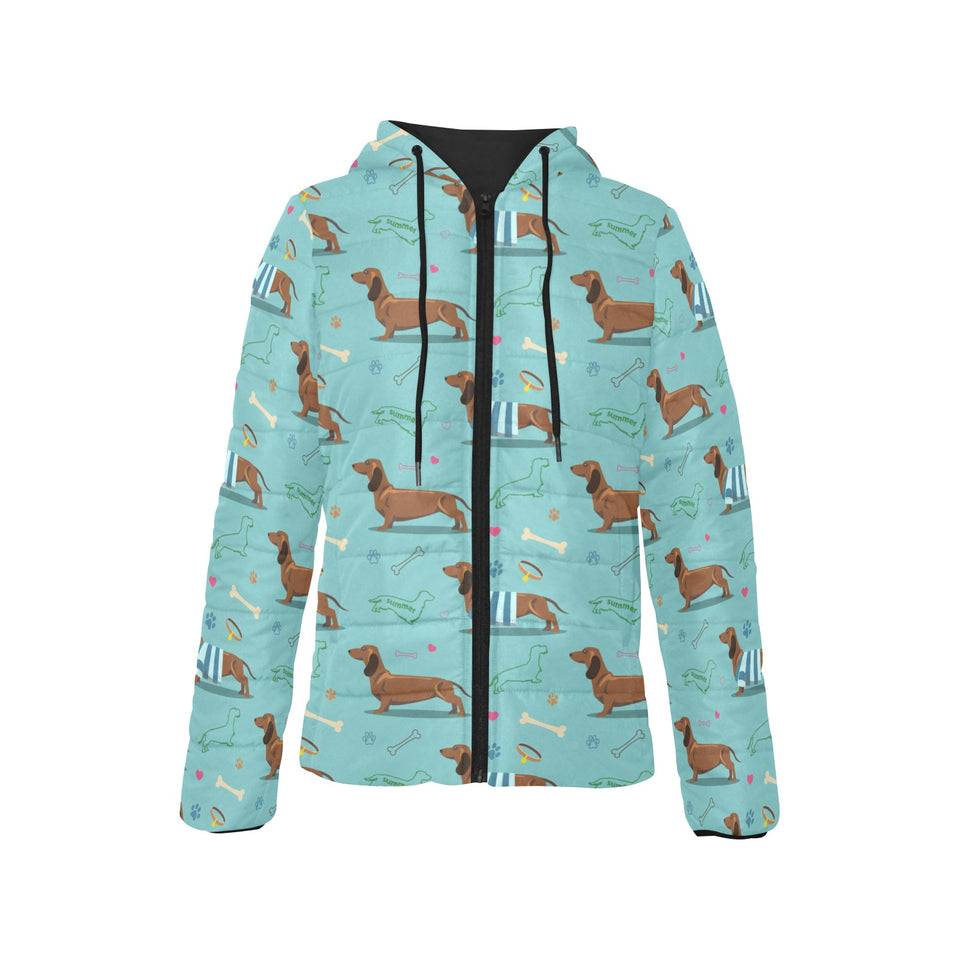 Dachshund decorative background Women's Padded Hooded Jacket