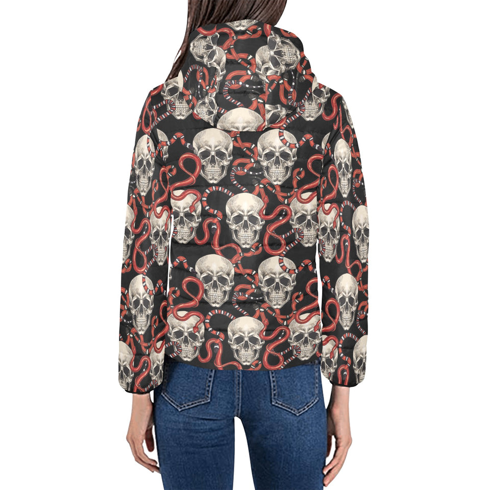 Red snake skull pattern Women's Padded Hooded Jacket